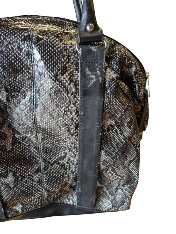 Black & Grey Snakeskin-Print Dome Satchel Handbag