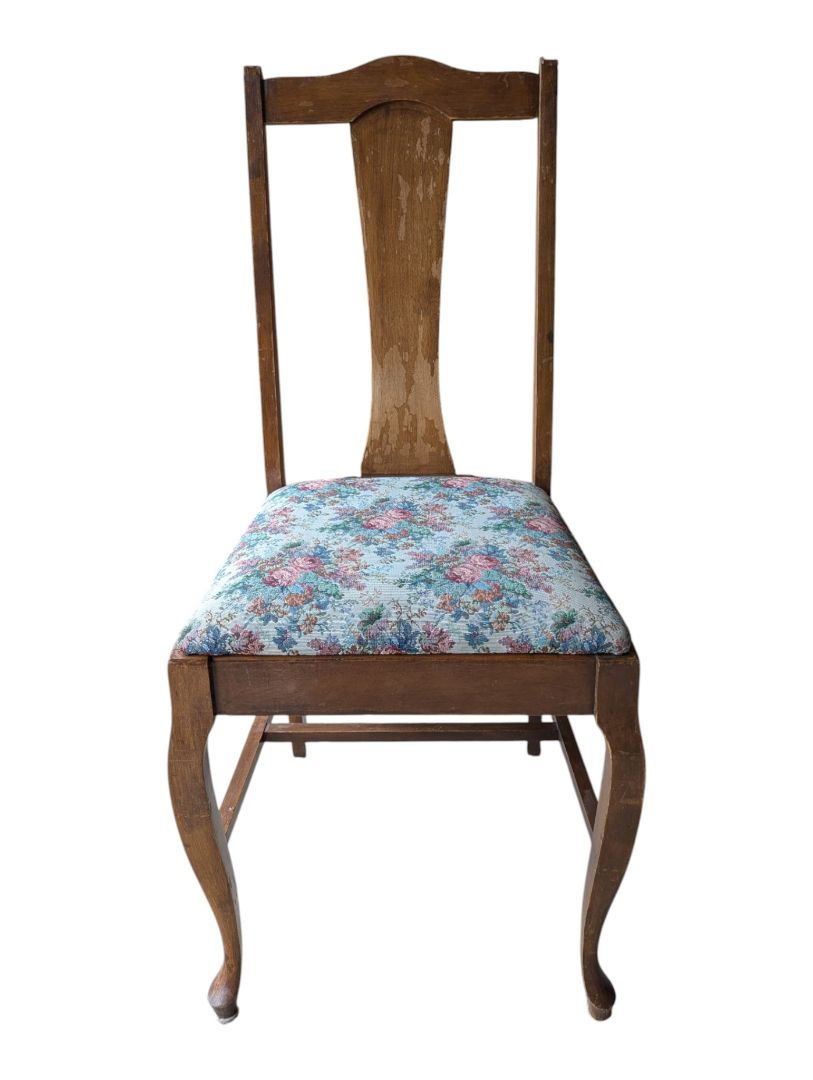 Set of 4 Vintage Wood Dining Chairs with Floral Upholstered Seats