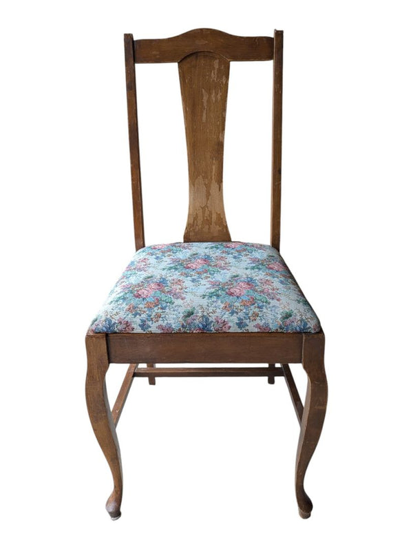 Set of 4 Vintage Wood Dining Chairs with Floral Upholstered Seats