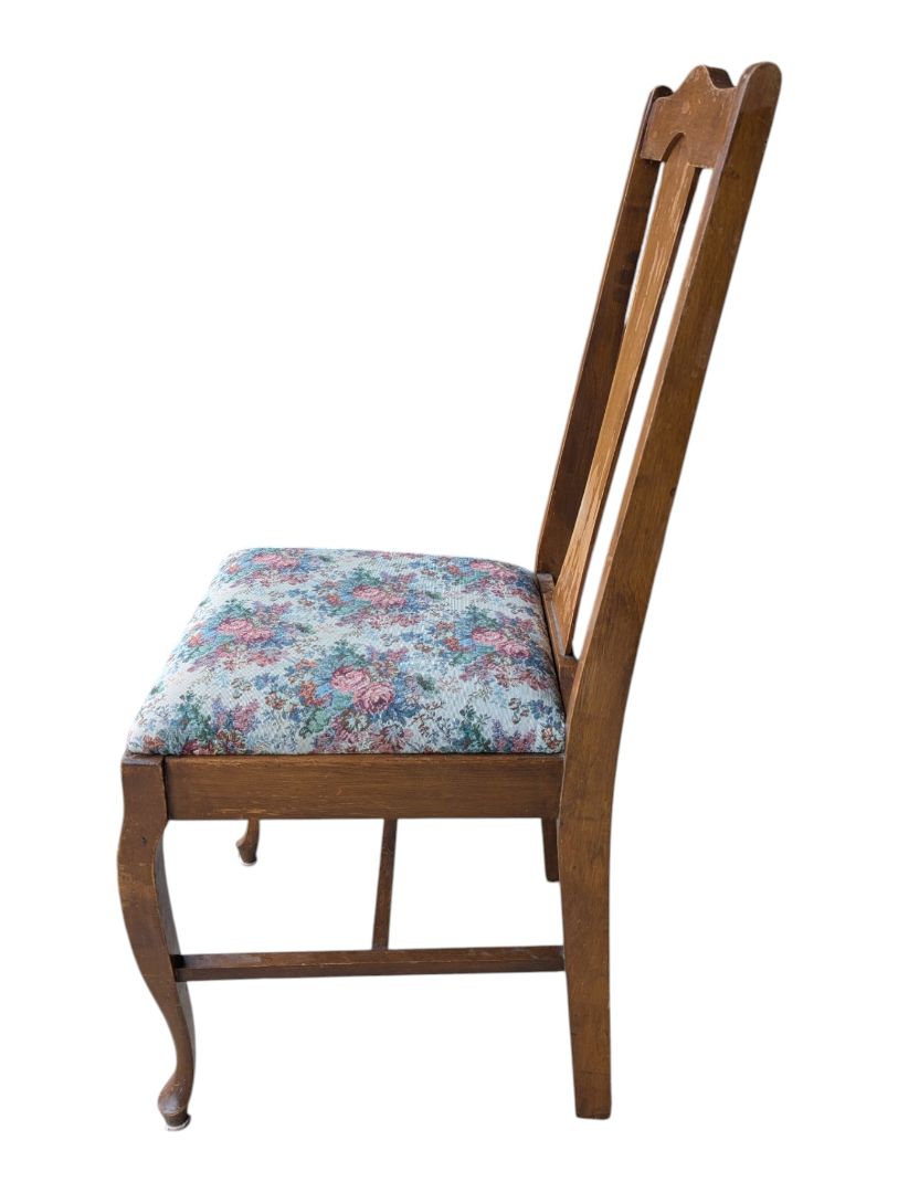 Set of 4 Vintage Wood Dining Chairs with Floral Upholstered Seats