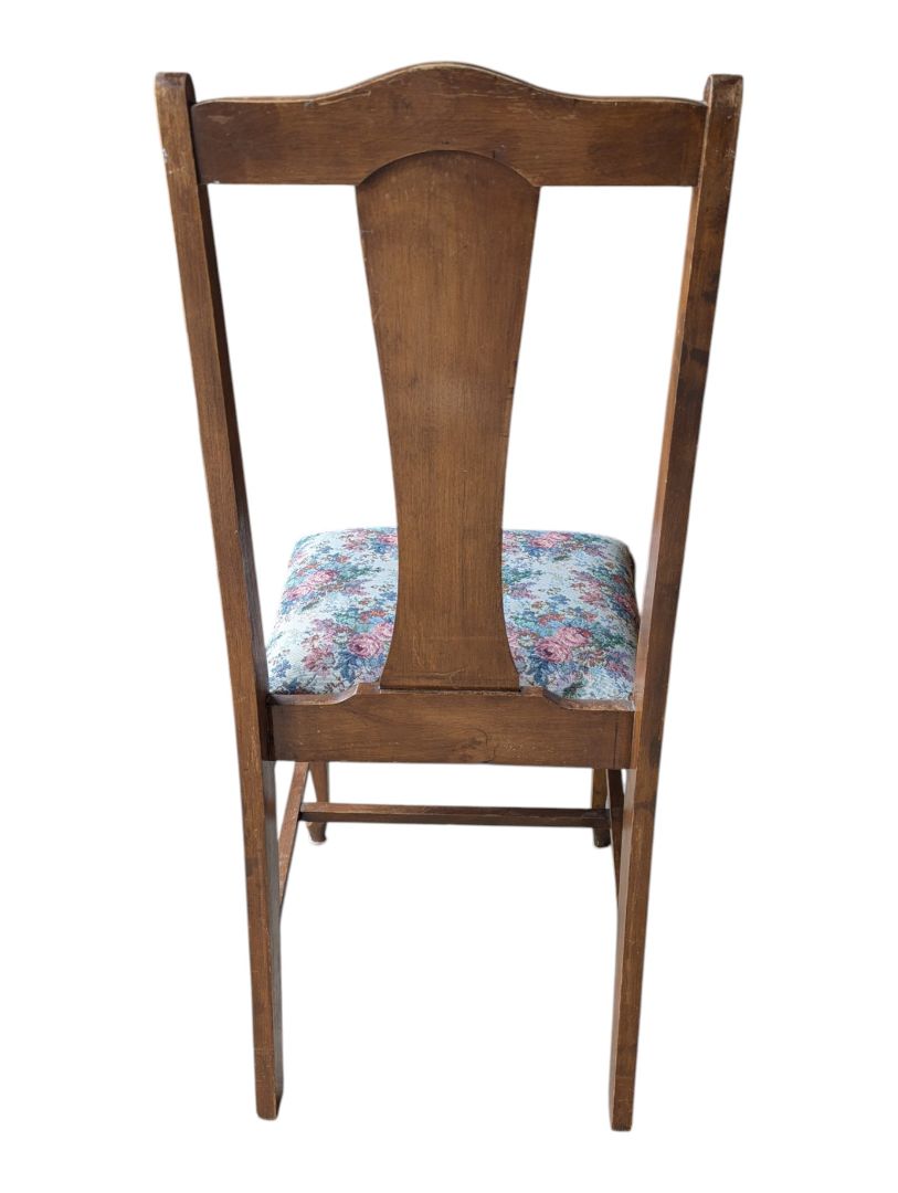 Set of 4 Vintage Wood Dining Chairs with Floral Upholstered Seats