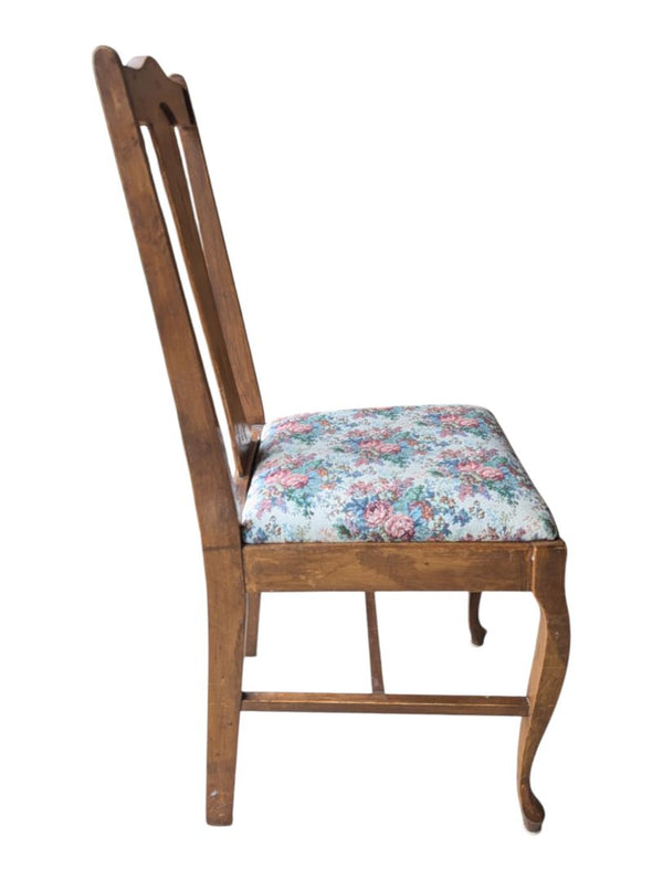 Set of 4 Vintage Wood Dining Chairs with Floral Upholstered Seats