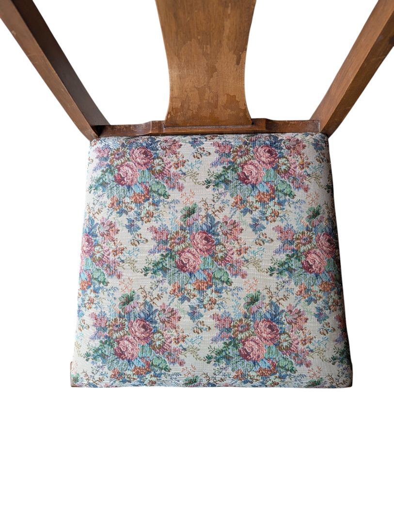 Set of 4 Vintage Wood Dining Chairs with Floral Upholstered Seats