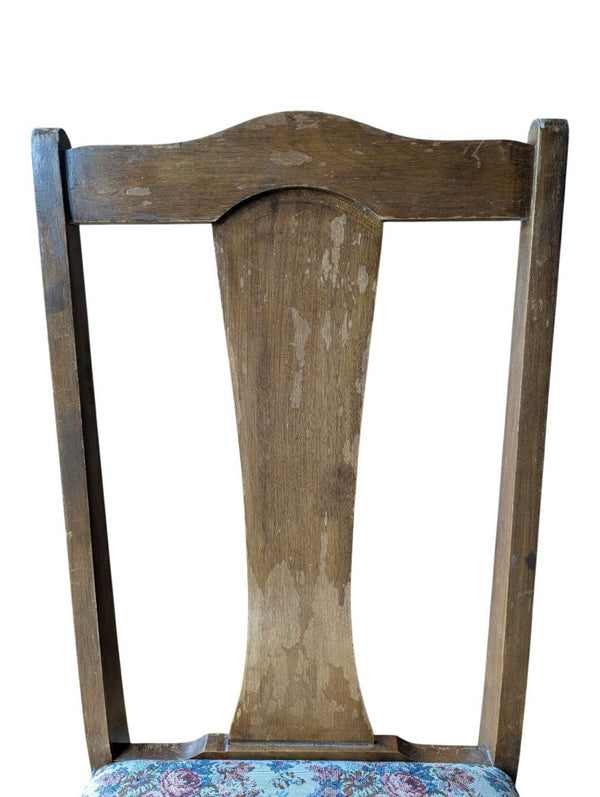 Set of 4 Vintage Wood Dining Chairs with Floral Upholstered Seats