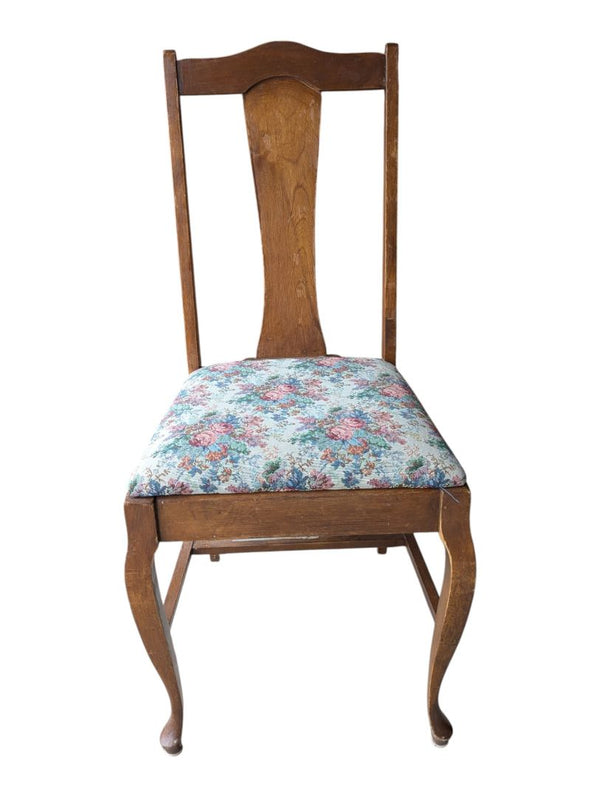 Set of 4 Vintage Wood Dining Chairs with Floral Upholstered Seats