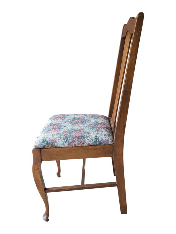 Set of 4 Vintage Wood Dining Chairs with Floral Upholstered Seats