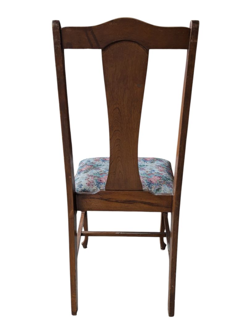 Set of 4 Vintage Wood Dining Chairs with Floral Upholstered Seats
