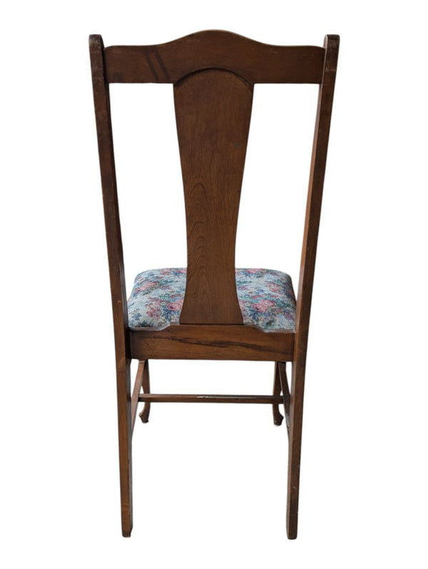 Set of 4 Vintage Wood Dining Chairs with Floral Upholstered Seats