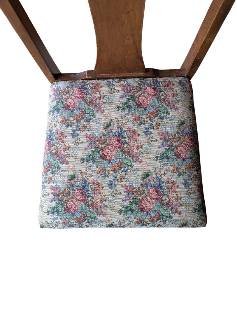 Set of 4 Vintage Wood Dining Chairs with Floral Upholstered Seats