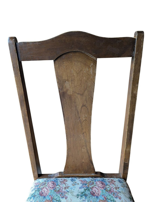 Set of 4 Vintage Wood Dining Chairs with Floral Upholstered Seats