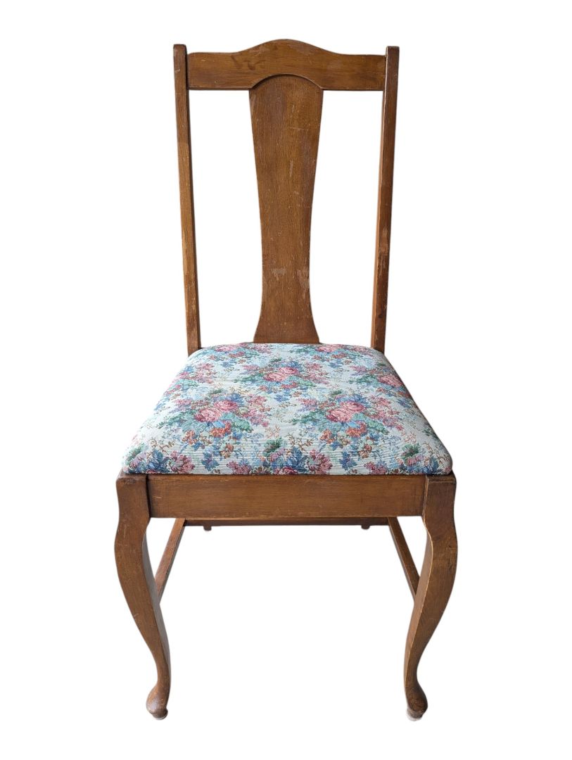 Set of 4 Vintage Wood Dining Chairs with Floral Upholstered Seats