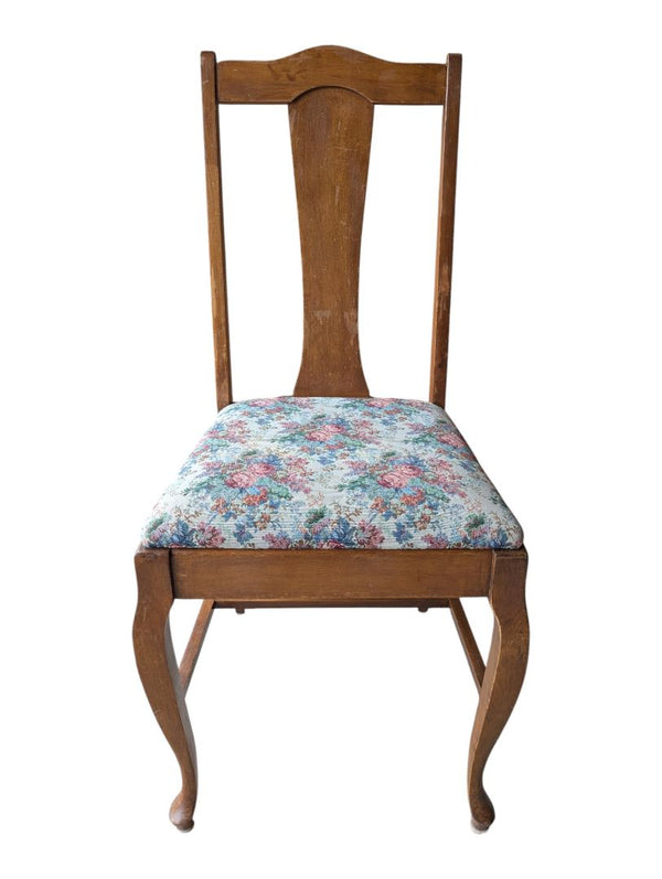 Set of 4 Vintage Wood Dining Chairs with Floral Upholstered Seats