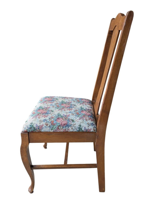 Set of 4 Vintage Wood Dining Chairs with Floral Upholstered Seats