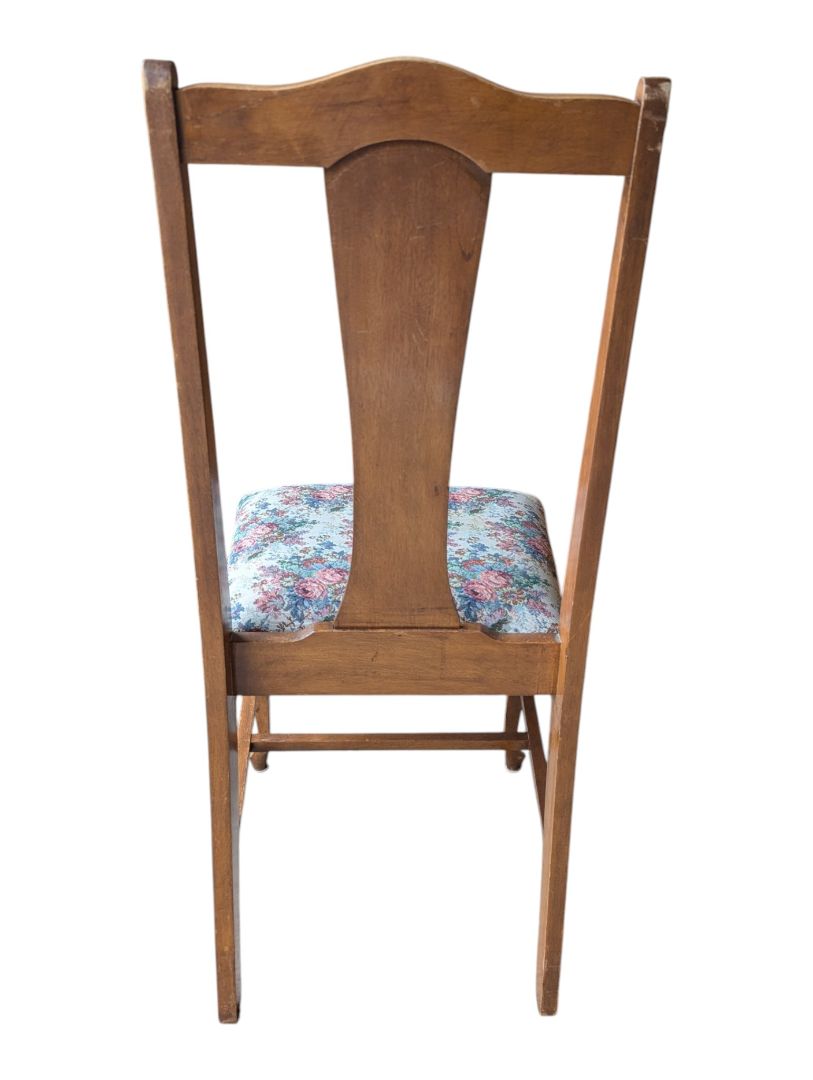 Set of 4 Vintage Wood Dining Chairs with Floral Upholstered Seats