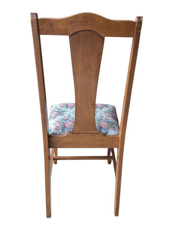 Set of 4 Vintage Wood Dining Chairs with Floral Upholstered Seats