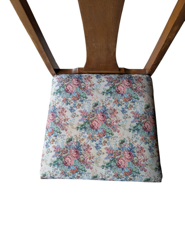 Set of 4 Vintage Wood Dining Chairs with Floral Upholstered Seats