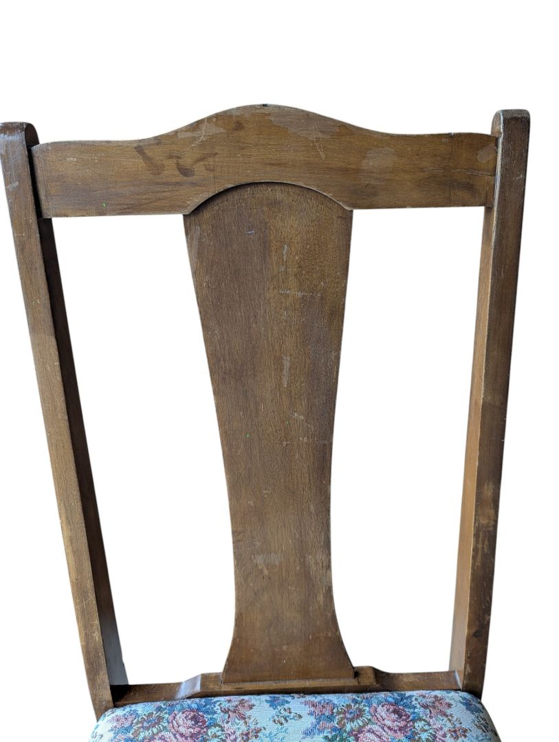 Set of 4 Vintage Wood Dining Chairs with Floral Upholstered Seats
