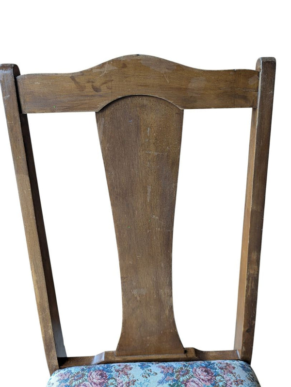Set of 4 Vintage Wood Dining Chairs with Floral Upholstered Seats