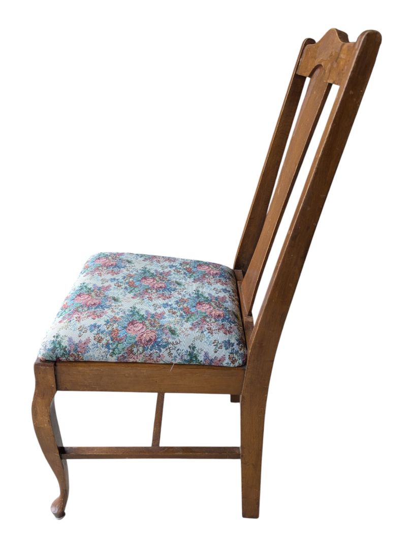 Set of 4 Vintage Wood Dining Chairs with Floral Upholstered Seats