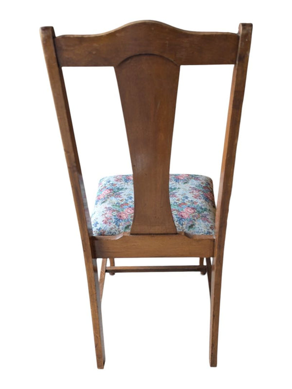 Set of 4 Vintage Wood Dining Chairs with Floral Upholstered Seats