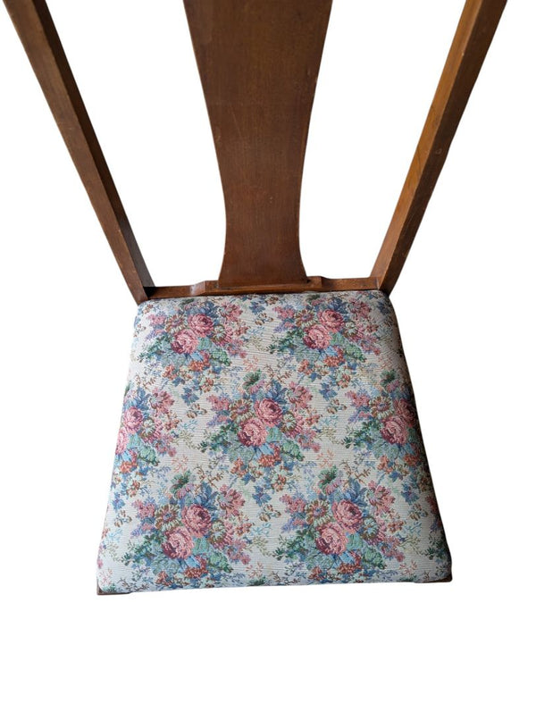 Set of 4 Vintage Wood Dining Chairs with Floral Upholstered Seats