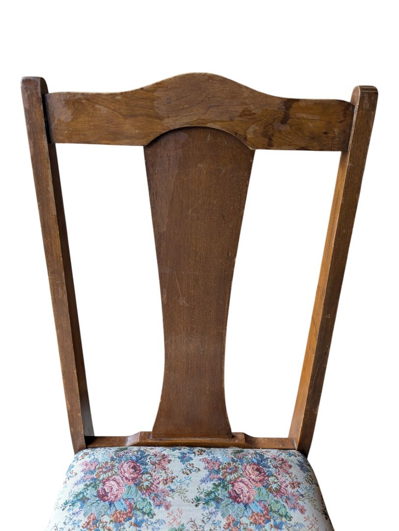 Set of 4 Vintage Wood Dining Chairs with Floral Upholstered Seats