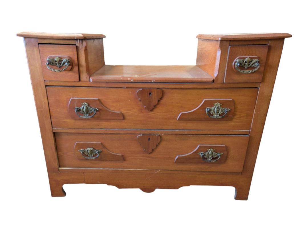 Antique Wooden Vanity Dresser with Mirror