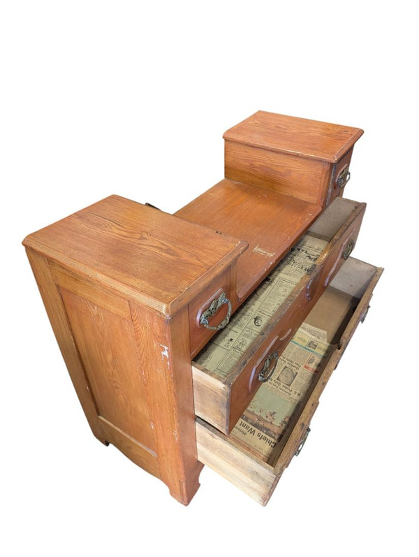 Antique Wooden Vanity Dresser with Mirror