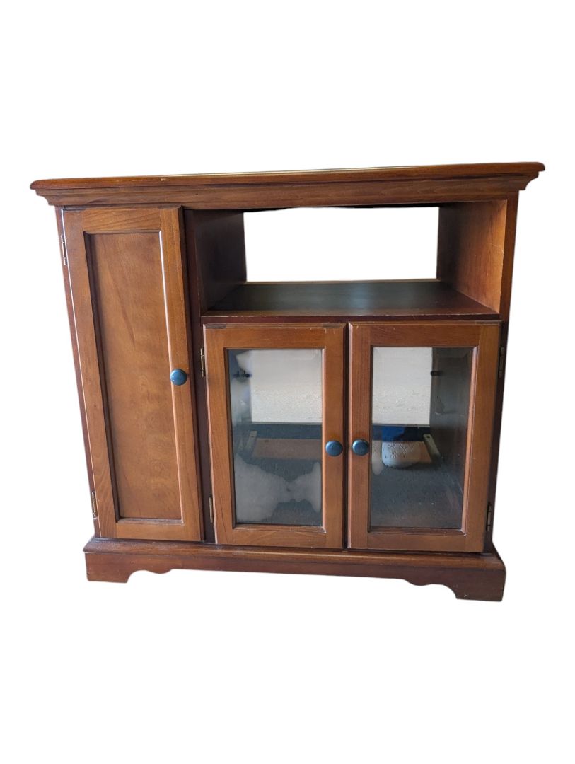 Wooden Media Cabinet / TV Stand with Glass Doors
