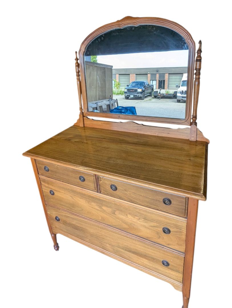 Antique Wooden Dresser with Mirror