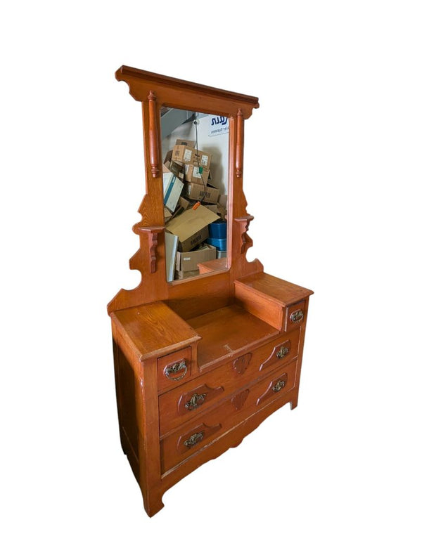 Antique Wooden Vanity Dresser with Mirror