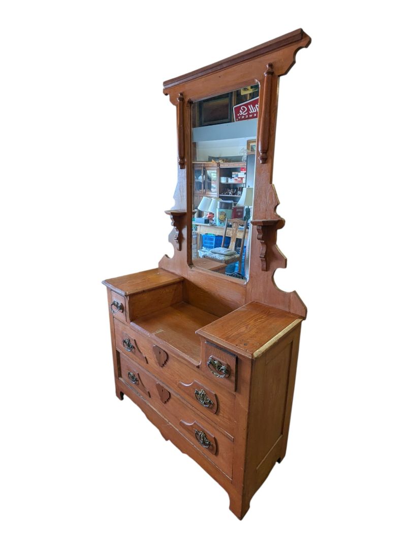 Antique Wooden Vanity Dresser with Mirror
