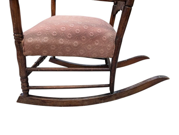 Antique Carved Wooden Upholstered Rocking Chair
