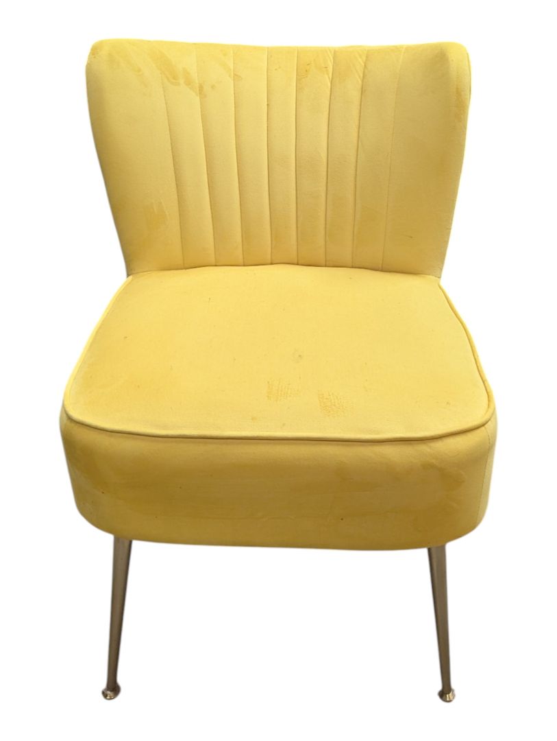 Pair of Yellow Upholstered Accent Chairs with Decorative Vase