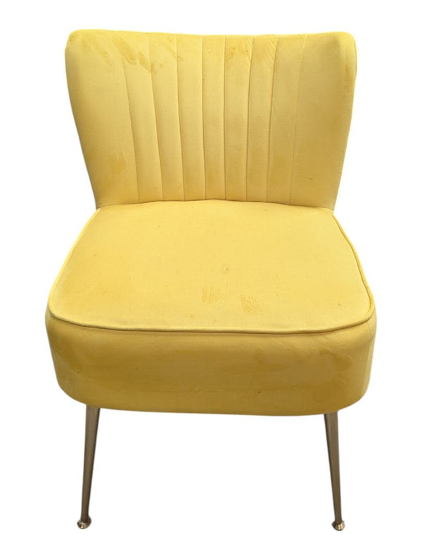 Pair of Yellow Upholstered Accent Chairs with Decorative Vase