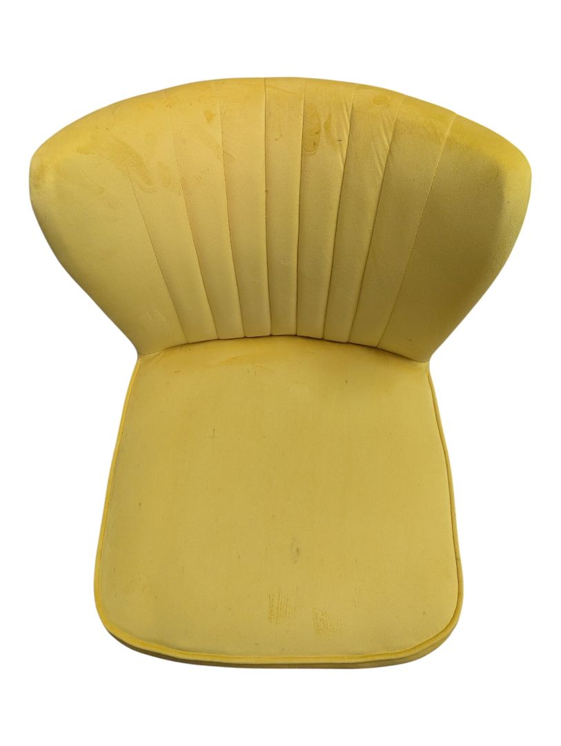 Pair of Yellow Upholstered Accent Chairs with Decorative Vase