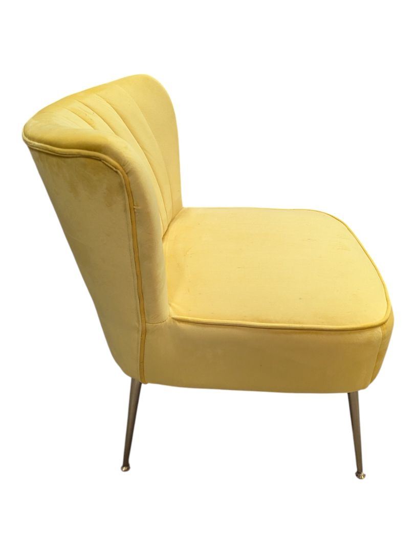 Pair of Yellow Upholstered Accent Chairs with Decorative Vase