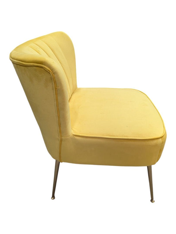 Pair of Yellow Upholstered Accent Chairs with Decorative Vase