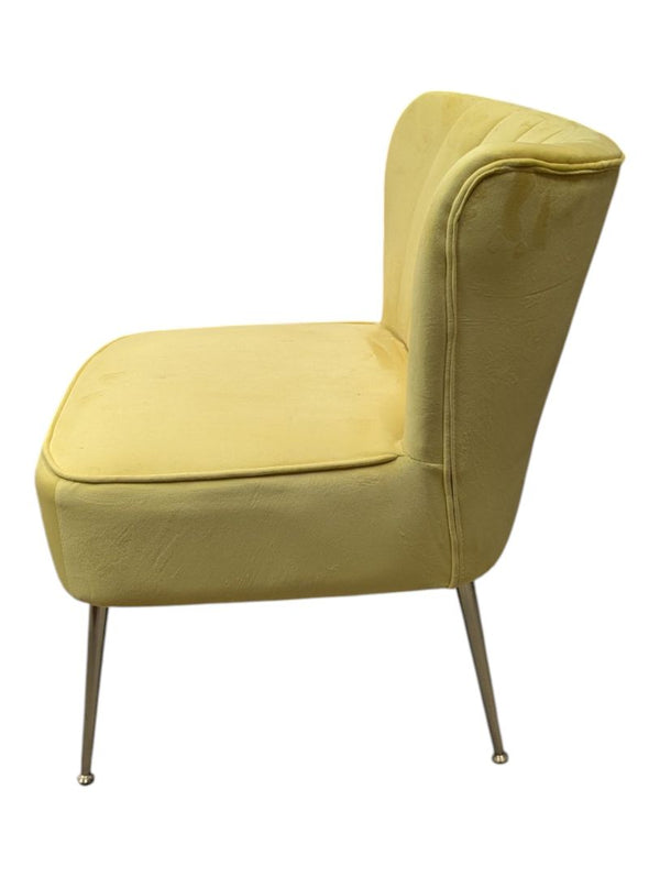Pair of Yellow Upholstered Accent Chairs with Decorative Vase