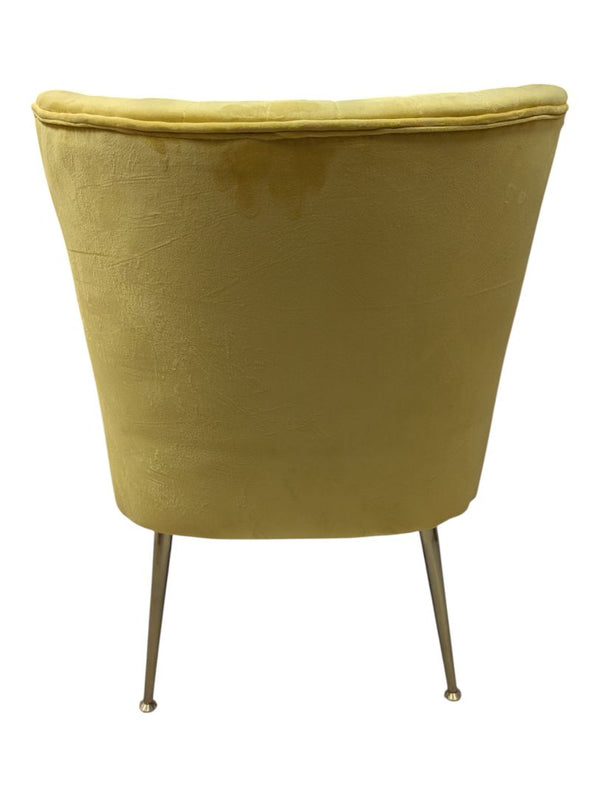 Pair of Yellow Upholstered Accent Chairs with Decorative Vase