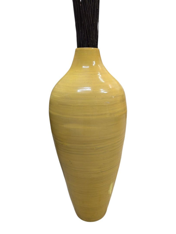 Pair of Yellow Upholstered Accent Chairs with Decorative Vase