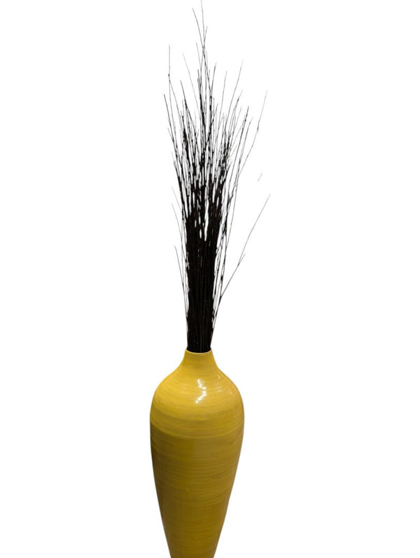 Pair of Yellow Upholstered Accent Chairs with Decorative Vase