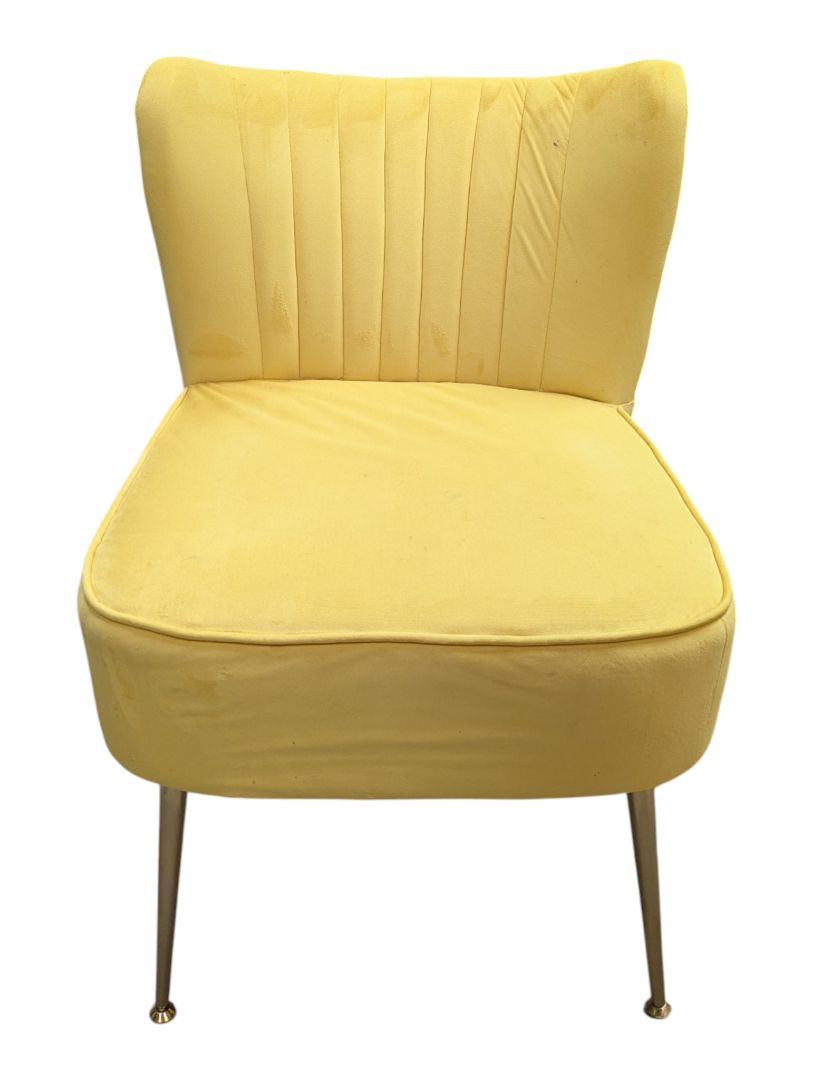 Pair of Yellow Upholstered Accent Chairs with Decorative Vase
