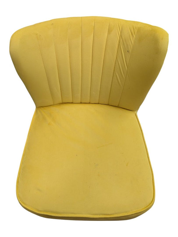 Pair of Yellow Upholstered Accent Chairs with Decorative Vase