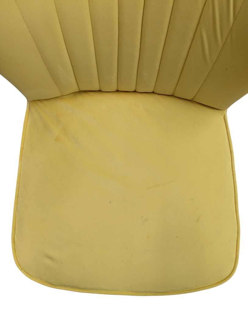 Pair of Yellow Upholstered Accent Chairs with Decorative Vase