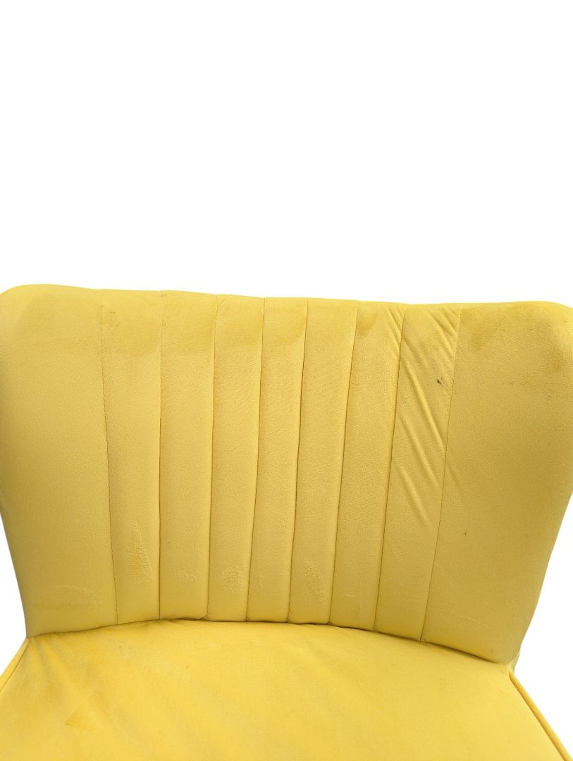Pair of Yellow Upholstered Accent Chairs with Decorative Vase