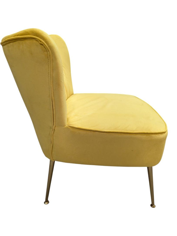 Pair of Yellow Upholstered Accent Chairs with Decorative Vase