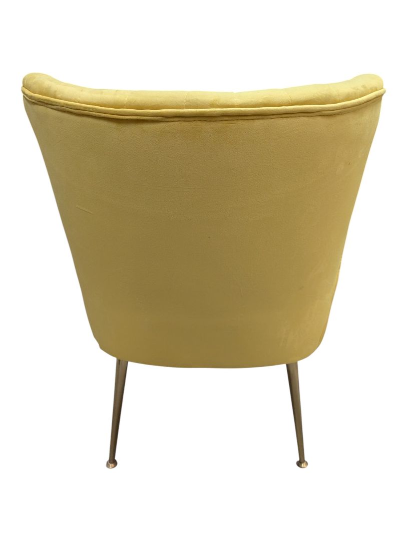 Pair of Yellow Upholstered Accent Chairs with Decorative Vase