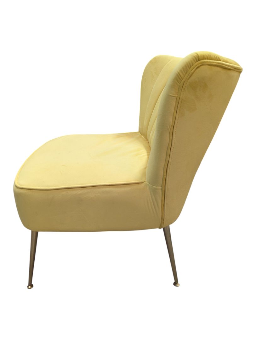 Pair of Yellow Upholstered Accent Chairs with Decorative Vase