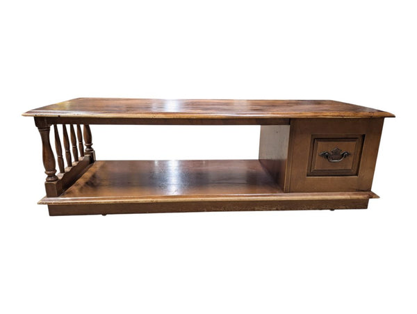 Marked Imperial Wooden Coffee Table with Spindle Detail